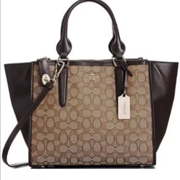 NWT genuine Coach crossbody carryall jacquard tan - Picture 3 of 5